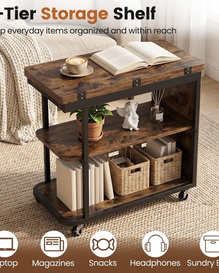 Giantex 3-Tier Mobile Side Table with Foldable Top & Universal Wheels (1/2)