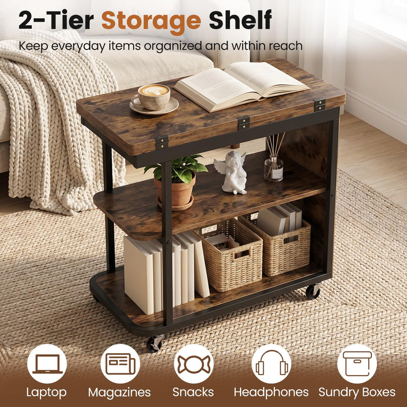 Giantex 3-Tier Mobile Side Table with Foldable Top & Universal Wheels (1/2)