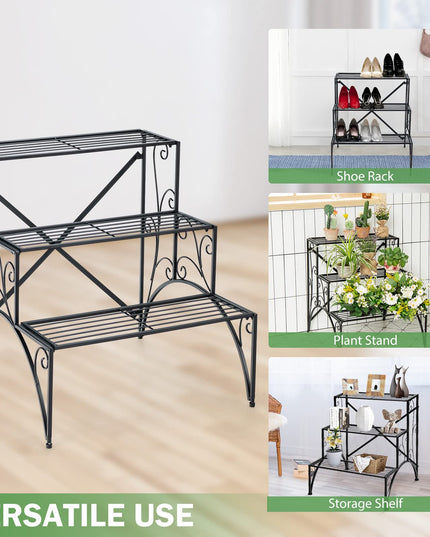 Giantex 3 Tier Metal Plant Stand for Outdoor Porch Garden Patio Balcony