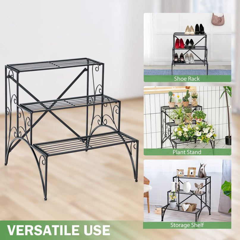 Giantex 3 Tier Metal Plant Stand for Outdoor Porch Garden Patio Balcony