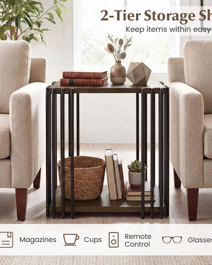 Giantex Table d'appoint en bois à 2 niveaux, lot de 1/2 avec étagères de rangement ouvertes et cadre en métal unique