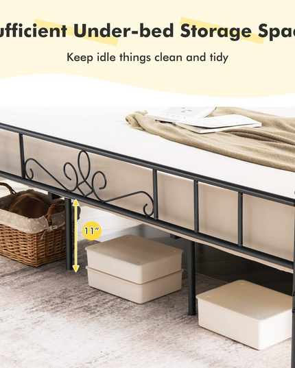 Mattress Foundation w/Heavy Duty Steel Slat Support, No Box Spring Needed