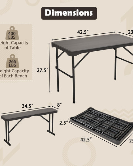 Giantex Folding Picnic Table Bench Set, Rectangular Patio Dining Table Set for 4, with HDPE Tabletop