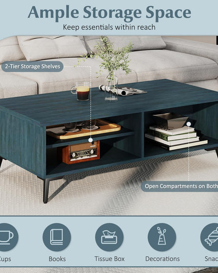 Giantex Mid Century Modern Coffee Table with Storage Shelves