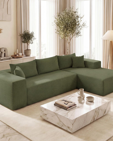 Giantex 110.5" Modular Sectional Sofa | Corduroy Upholstered L-Shaped Sofa Couch with Deep Seats