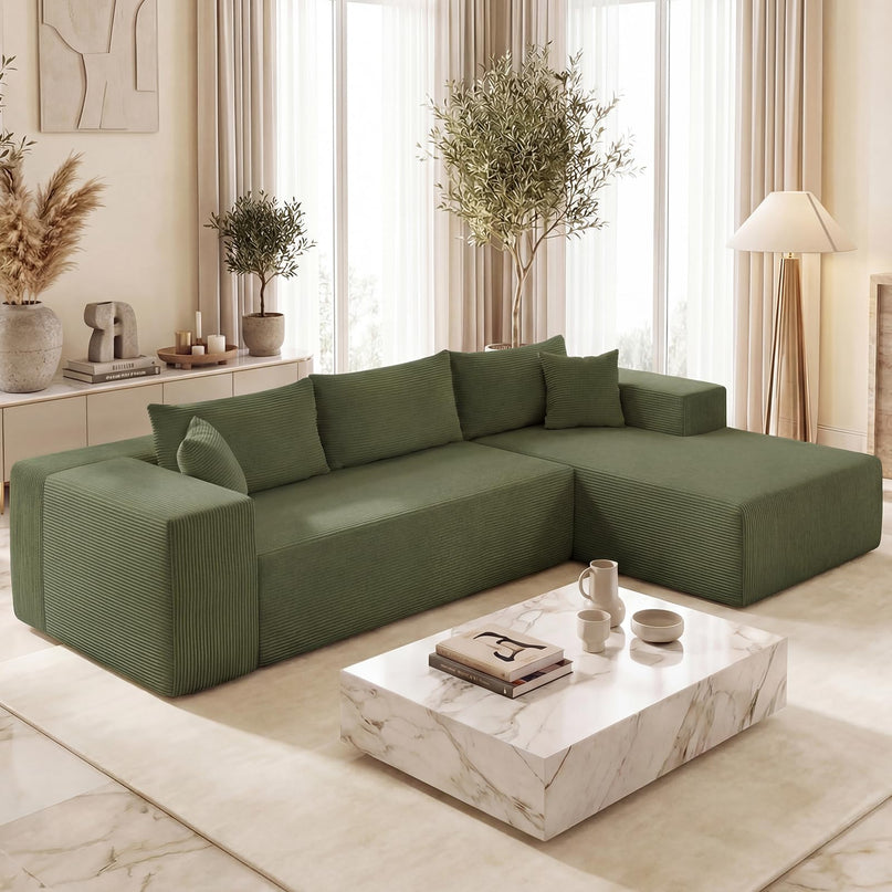 Giantex 110.5" Modular Sectional Sofa | Corduroy Upholstered L-Shaped Sofa Couch with Deep Seats