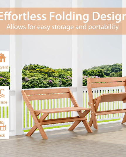 Giantex Wood Outdoor Bench Folding - 2-Person Patio Garden Bench with Solid Teak Wood Structure