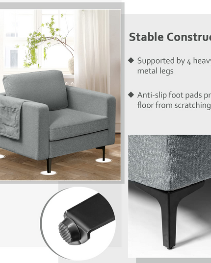 Giantex Modern Accent Chair w/Comfy Thick Cushion, Magazine Pockets