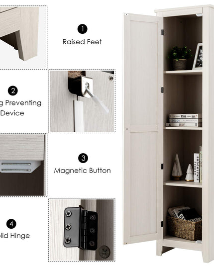 Giantex Tall Storage Cabinet Freestanding Floor Storage Tower with Four Shelves and Single Door