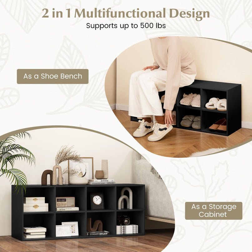 Giantex Shoe Bench 8 Cubes, 40" Entryway Bench with Storage