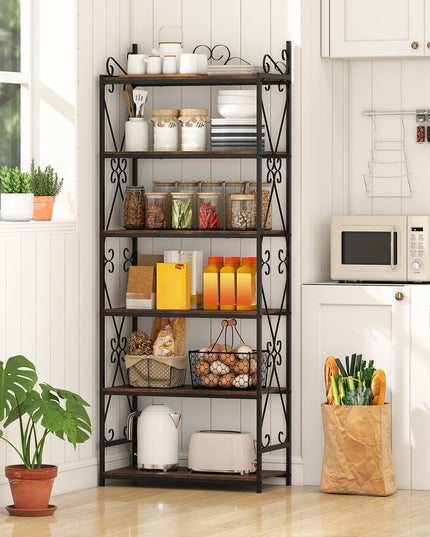 Giantex 6-Tier Industrial Bookcase with Scrollwork Metal Frame & 2 Anti-Tipping Kits