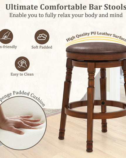 Giantex 24" Counter Height Bar Stools with Faux Leather Padded Seat & Footrests