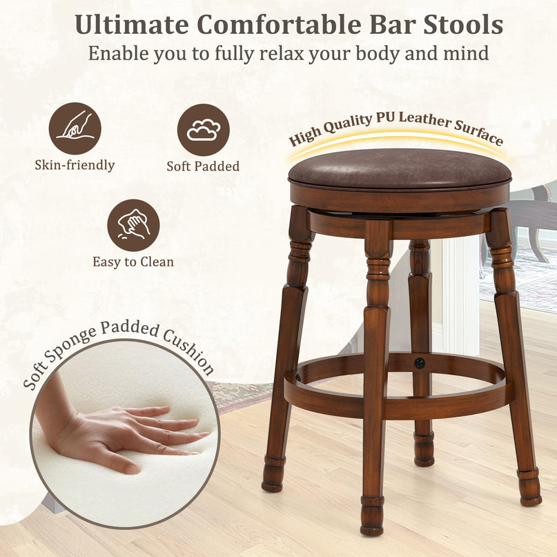 Giantex 24" Counter Height Bar Stools with Faux Leather Padded Seat & Footrests