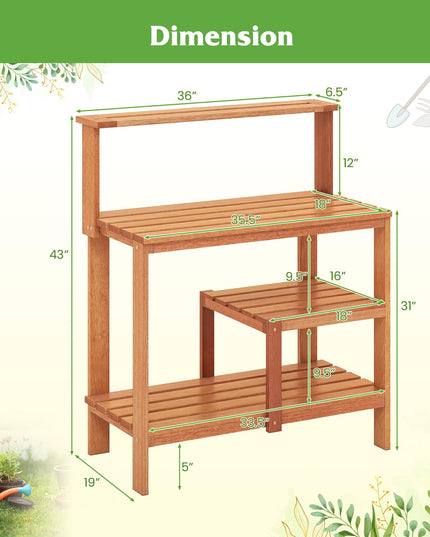 Giantex 4-Tier Potting Bench, Solid Wood Gardening Workstation w/Open Storage Shelves