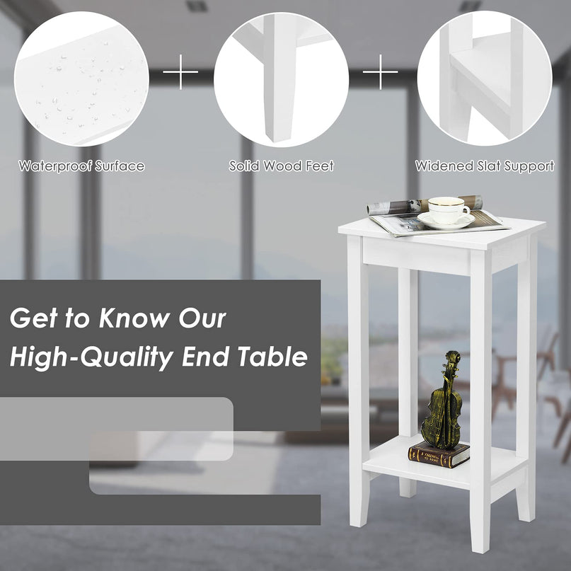 Giantex 2-Tier End Table Tall Nightstand, Simple Design Sofa Bedside Table