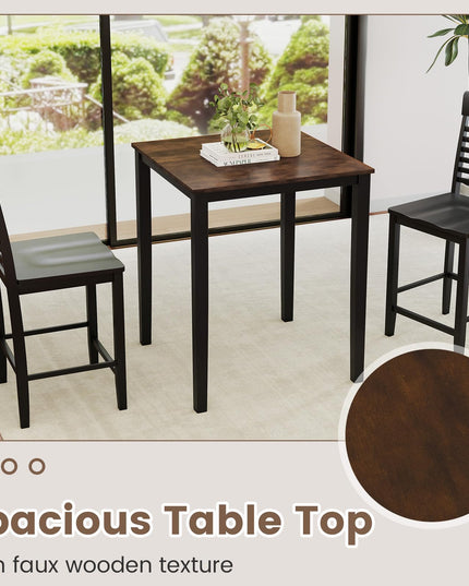 Table à manger carrée Giantex 30"x30"x36" avec cadre en bois d'hévéa massif