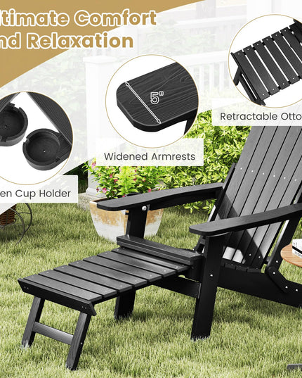 Giantex Folding Adirondack Chair, All-Weather Lounge Chair with Adjustable Backrest, Retractable Ottoman