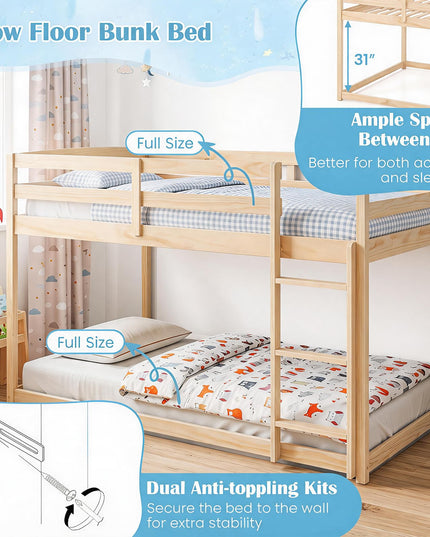 GIANTEX Full Over Full Bunk Bed with Full-Length Guardrails