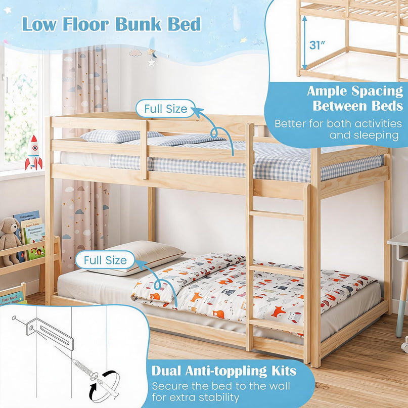 GIANTEX Full Over Full Bunk Bed with Full-Length Guardrails