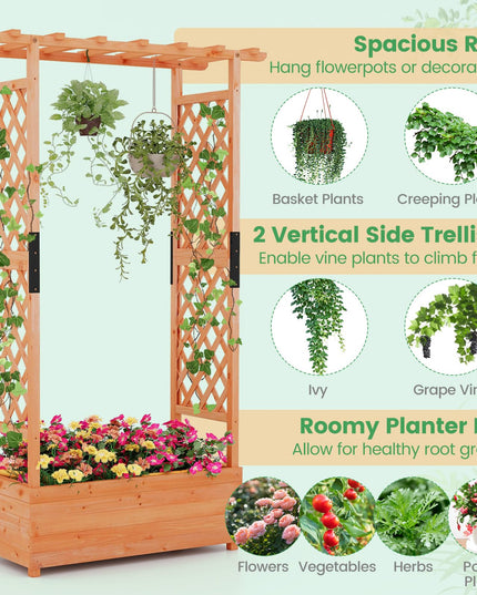 Giantex Raised Garden Bed with 2-Sided Trellis & Hanging Roof
