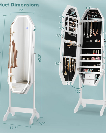 CHARMAID Jewelry Armoire with Full Length LED Mirror