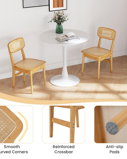 Giantex Rattan Dining Chairs Set of 2, Boho Cane Kitchen Chairs, Max Load 300 Lbs