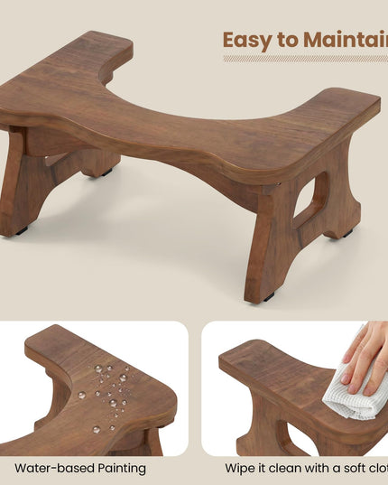 Giantex Teak Wood Toilet Stool - 7" Bathroom Squatting Stool