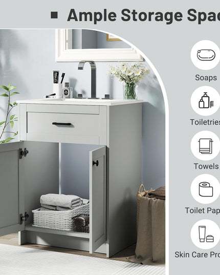 Giantex 24” Undermount Bathroom Cabinet with Ceramic Basin