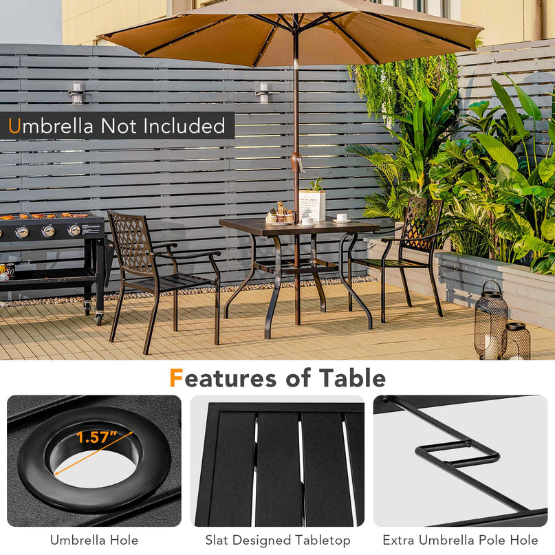 Giantex 3 Pieces Outdoor Dining Set, Patio Table & 2 Stackable Chairs, Outside Dining Furniture