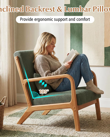 Giantex Modern Corduroy Upholstered Lounge Chair with Rubber Wood Armrests