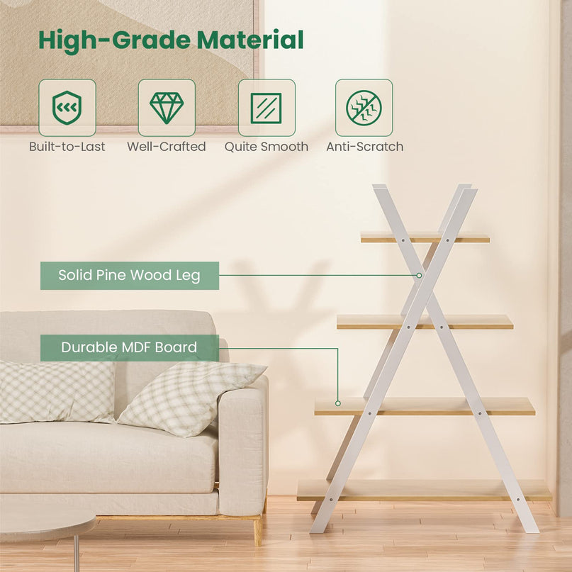 Giantex 4 Tier Bookshelf Storage Shelves Bookcase Ladder Shelf