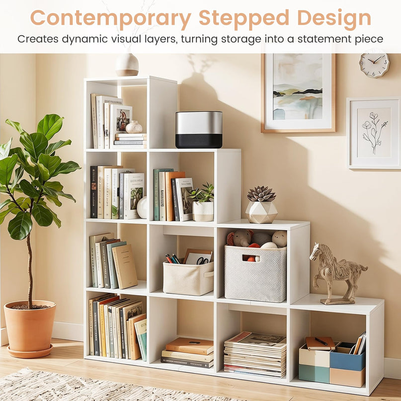 Giantex 51" Wooden 10-Cube Stepped Bookcase for Living Room