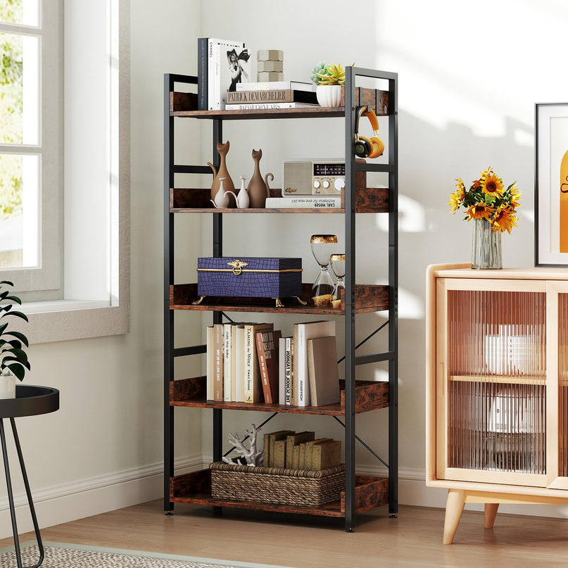 Giantex 5 Tier Bookshelf with 4 Hooks Set of 2 for Living Room