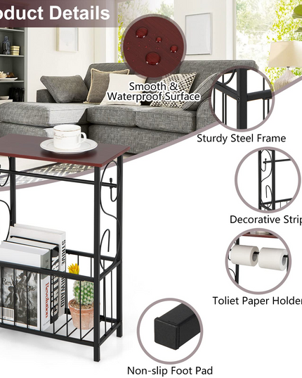 Giantex Side Table w/Paper Holder, Narrow Side Table