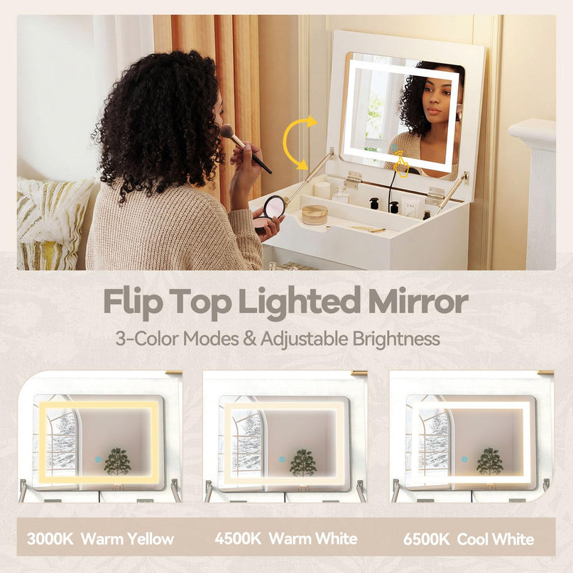 Coiffeuse CHARMAID 3-en-1 avec miroir LED escamotable