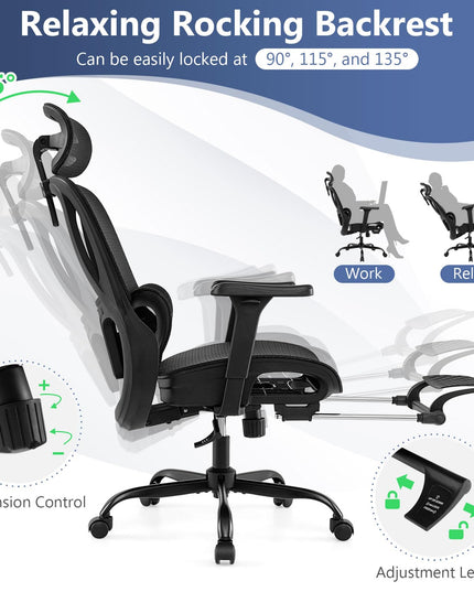 Giantex Ergonomic Desk Chair with Rotating Headrest & Adjustable Lumbar Support