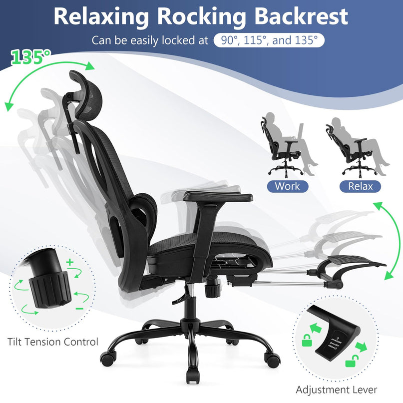 Giantex Ergonomic Desk Chair with Rotating Headrest & Adjustable Lumbar Support