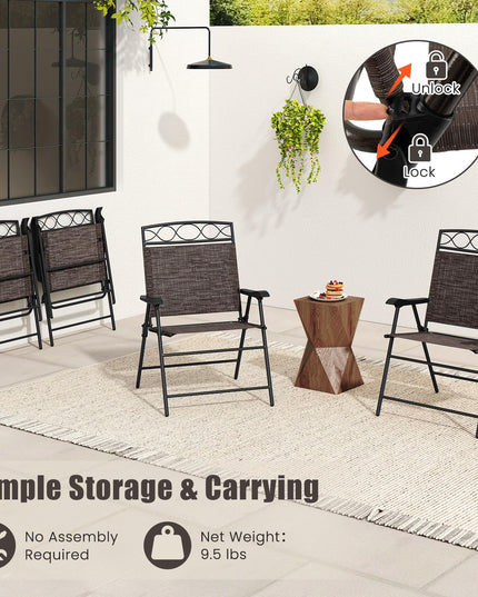 Giantex Set of 4 Patio Folding Chairs with Armrest and Metal Frame