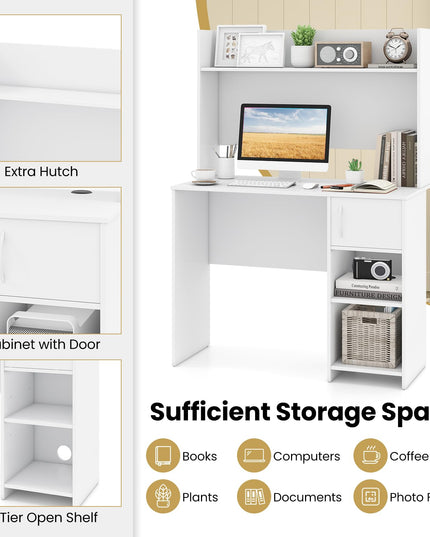 Giantex White Desk with Hutch Small Computer Desk