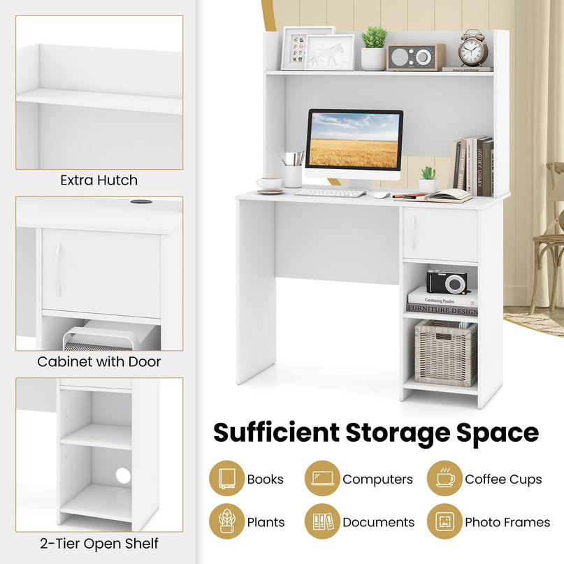 Giantex White Desk with Hutch Small Computer Desk