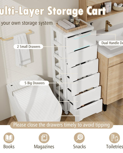 Giantex Rolling Storage Drawer Cart, Storage Unit on Wheels, Plastic Storage Cart Organizer