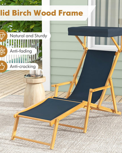 Giantex Lounge Chair Outdoor, Foldable Beach Chaise Lounge with Adjustable Canopy, Replacement Fabric