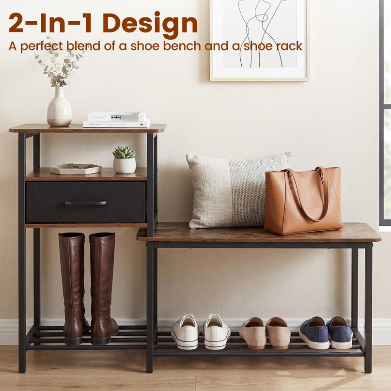 Giantex 3-Tier Shoe Storage Bench with Drawer & Metal Frame