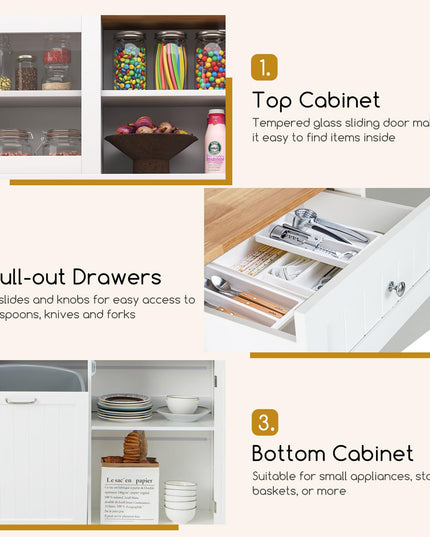 Giantex 68” Tall Kitchen Pantry, Buffet Hutch w/Tilt Out Trash Can Storage Cabinet, 2 Drawer, Shelves