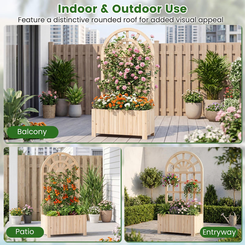 Jardinière surélevée d'extérieur Giantex 48" en bois de sapin avec écran d'intimité et trous de drainage
