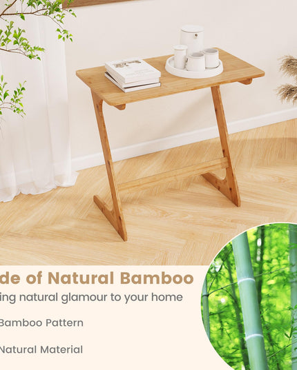 Giantex Bamboo TV Tray Table, Z Shaped Sofa Couch Side Table for Eating Snacks Coffee Laptop