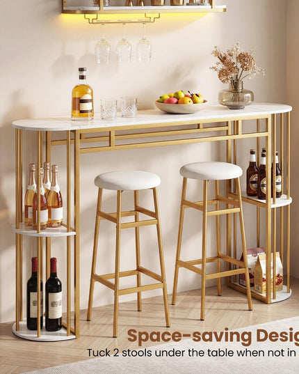 Giantex Tables de Pub 60" avec 2 Tabourets Rembourrés Ensemble Table à Manger pour Coin Repas Salle à Manger