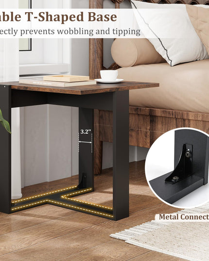 Giantex Square Industrial Bedside Night Stand with T-Shape Metal Frame