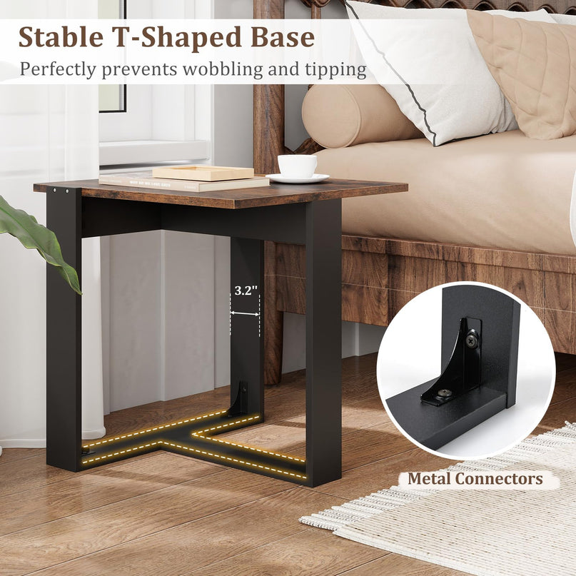Giantex Square Industrial Bedside Night Stand with T-Shape Metal Frame