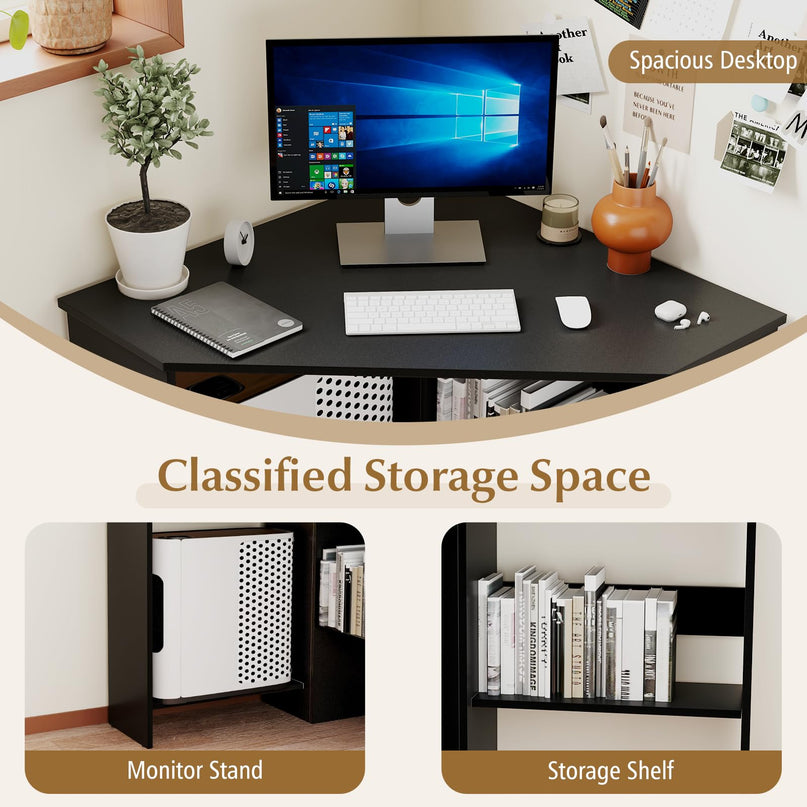 Giantex Corner Desk with Storage Shelves & CPU Stand